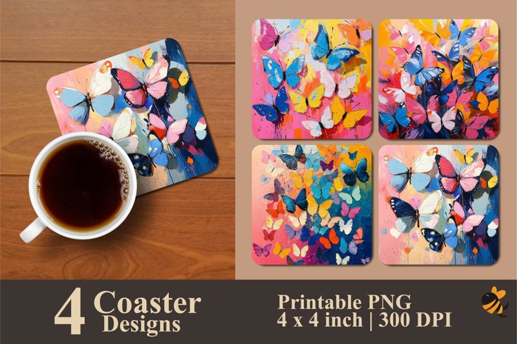 Butterflies Watercolor Coaster Sublimation Designs example image 1