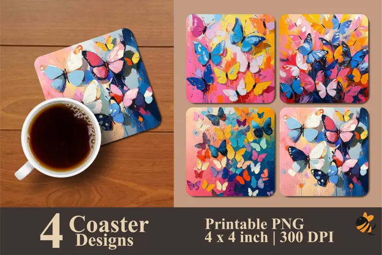 Butterflies Watercolor Coaster Sublimation Designs