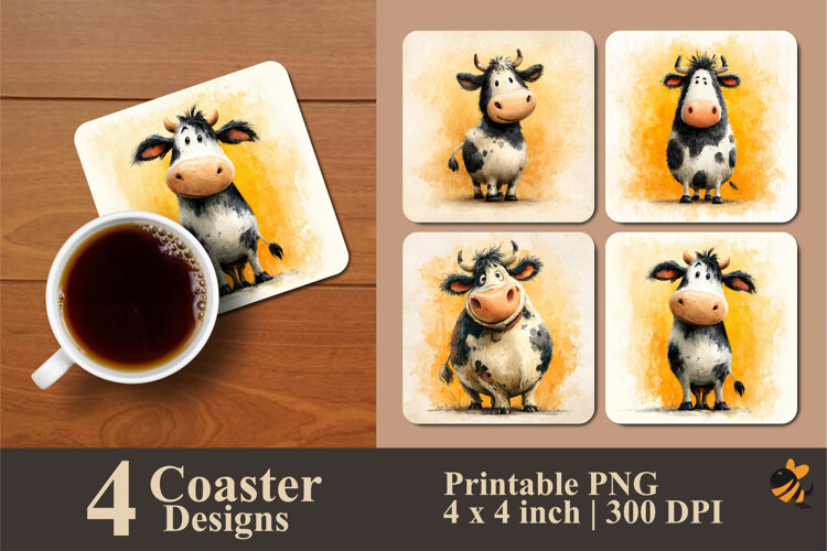 Cute Dairy Cat Coaster Sublimation Design example image 1