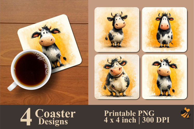 Cute Dairy Cat Coaster Sublimation Design