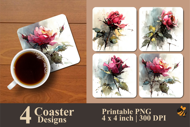 Rose Art Watercolor Coaster Sublimation Design