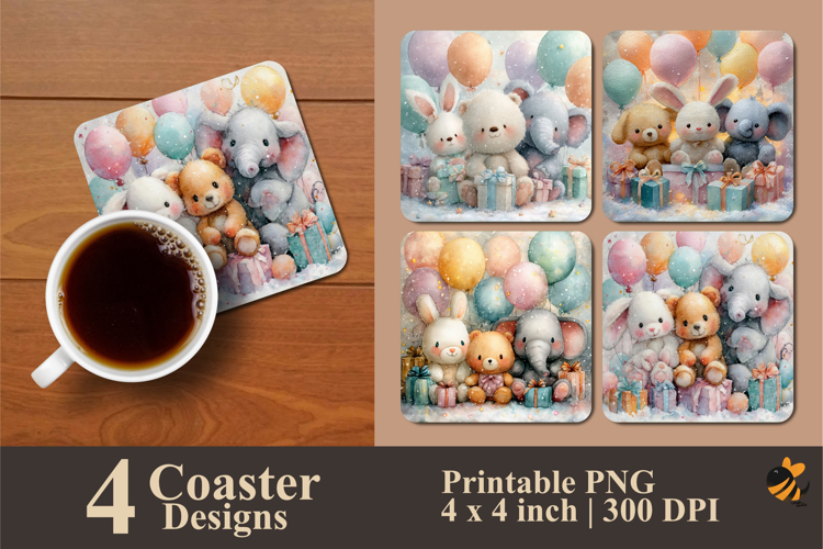 Stuffed Animals Coaster Sublimation Design