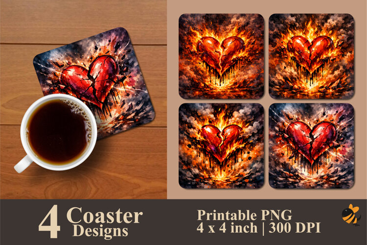 Broken Heart Coaster Sublimation Design example image 1