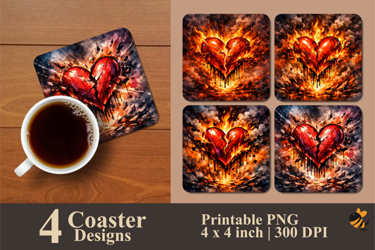 Broken Heart Coaster Sublimation Design