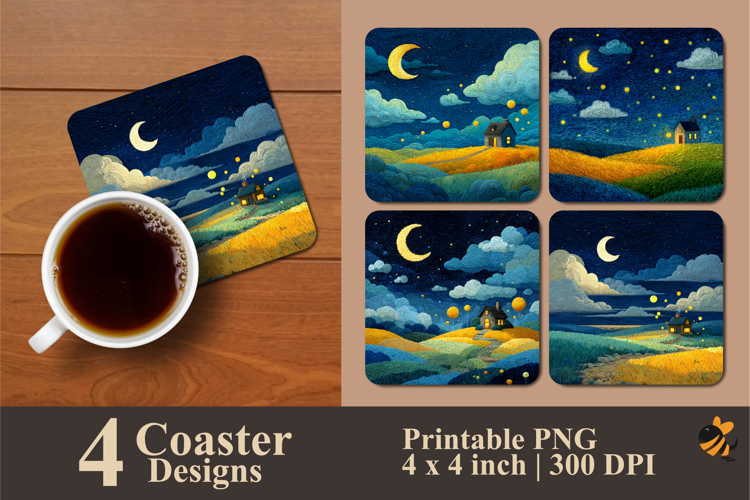 Bright Night Coaster Sublimation Design