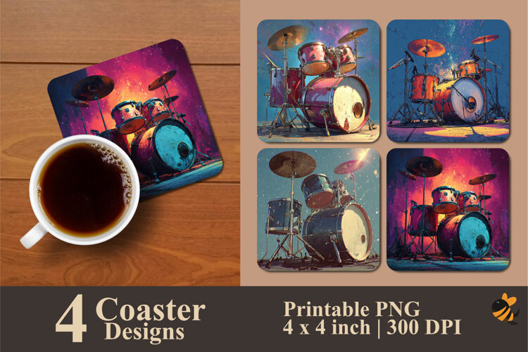 Drum Kit Coaster Sublimation Designs example image 1