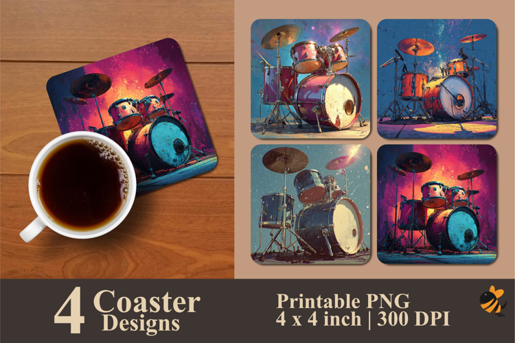 Drum Kit Coaster Sublimation Designs