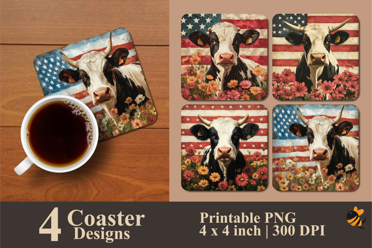 Flag Cow Coaster Sublimation Design