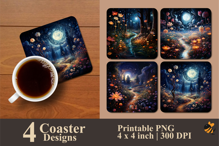 Blooming Night Garden Coaster Sublimation Design