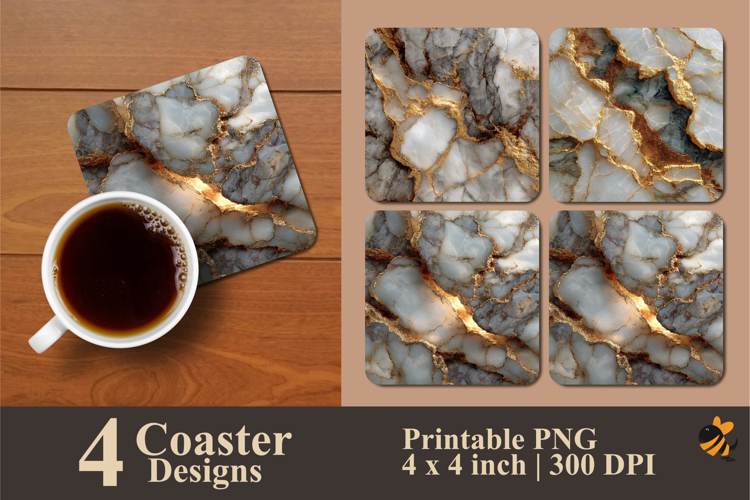 White and Gold Marble Coaster Sublimation Design