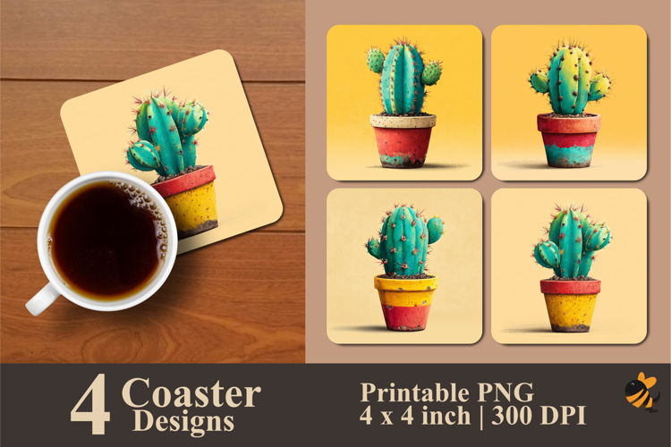 Cactus Coaster Sublimation Design