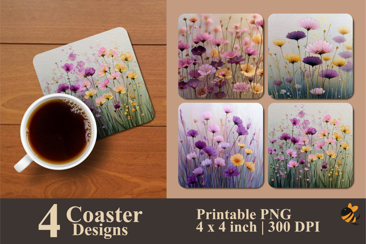 Purple Wildflowers Coaster Sublimation Design