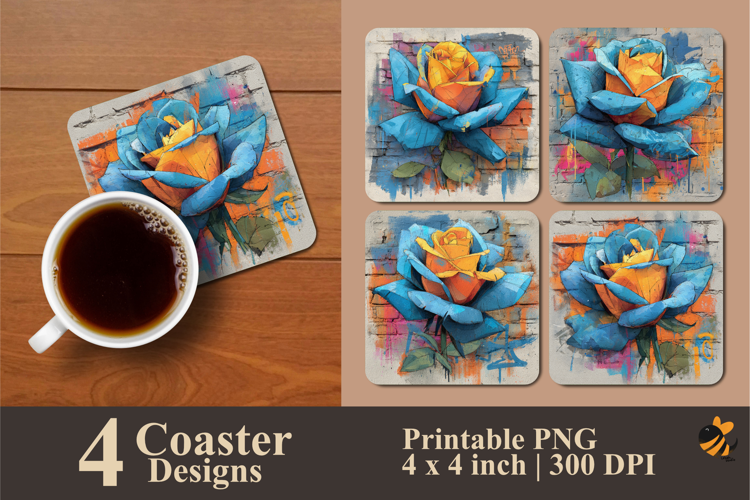 Rose Graffiti Coaster Sublimation Designs