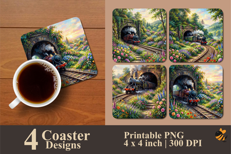 Garden Train Coaster Sublimation Designs
