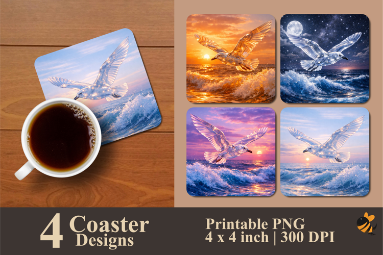 Transparent Seagull Coaster Sublimation Design