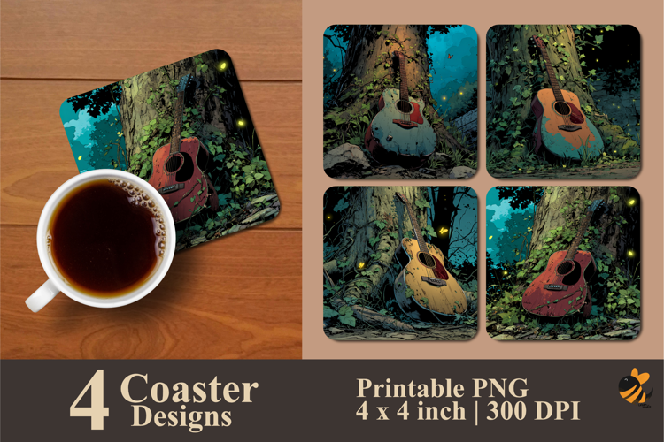 Abandoned Guitar Coaster Sublimation Design