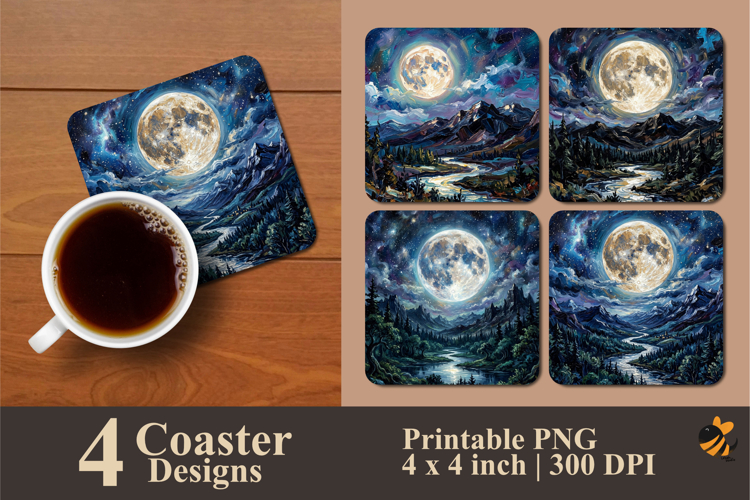 Moonlight Painting Coaster Sublimation Design