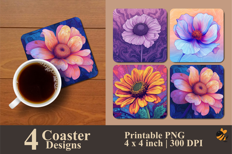 Vibrant Flower Coaster Sublimation Design