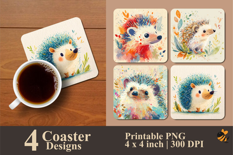 Hedgehog Watercolor Coaster Sublimation Design example image 1