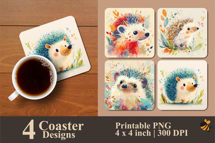 Hedgehog Watercolor Coaster Sublimation Design