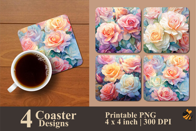 Rainbow Rose Coaster Sublimation Design example image 1