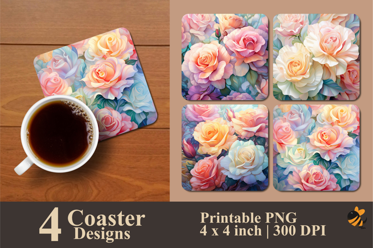 Rainbow Rose Coaster Sublimation Design