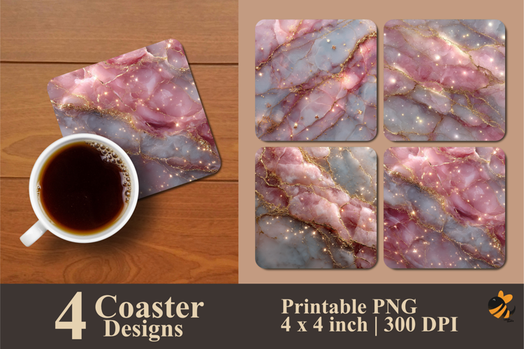 Gold Fiber Rose Coaster Sublimation Design