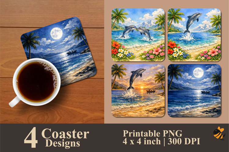 Sunset Leap Coaster Sublimation Design example image 1