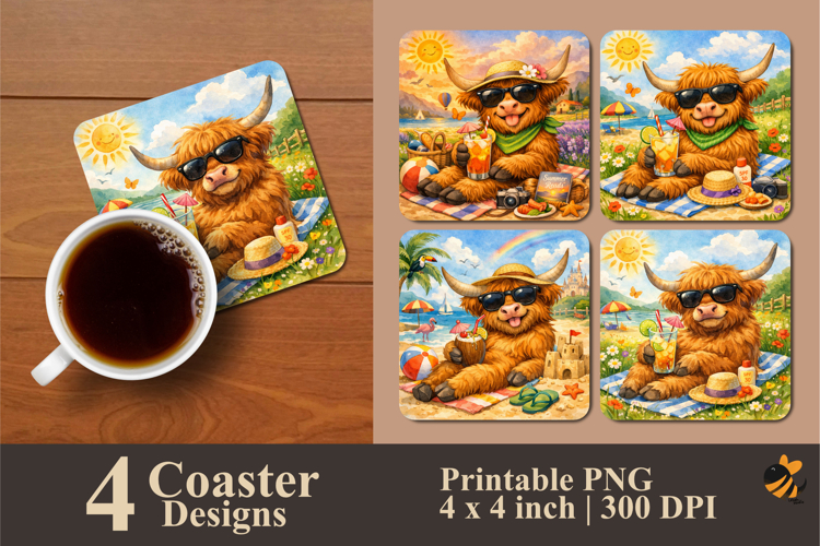 Highland Sunbathing Bliss Coaster Sublimation Design