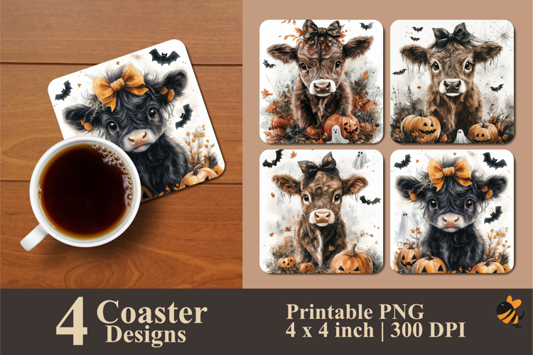 Pumpkin Cow Coaster Sublimation Design