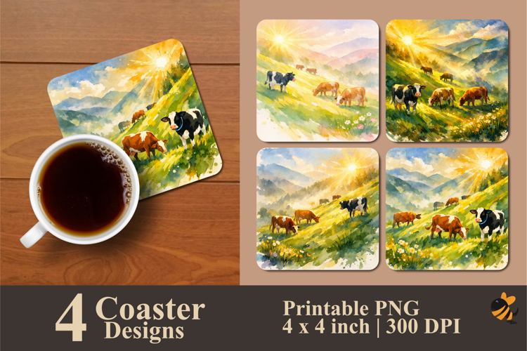 Green Valley Cattle Coaster Sublimation Design