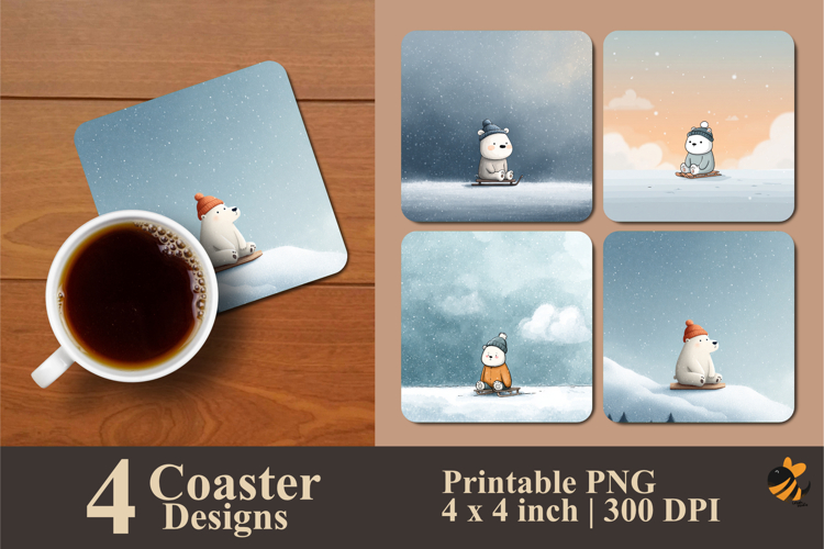 Winter Baby Bear Coaster Sublimation Design