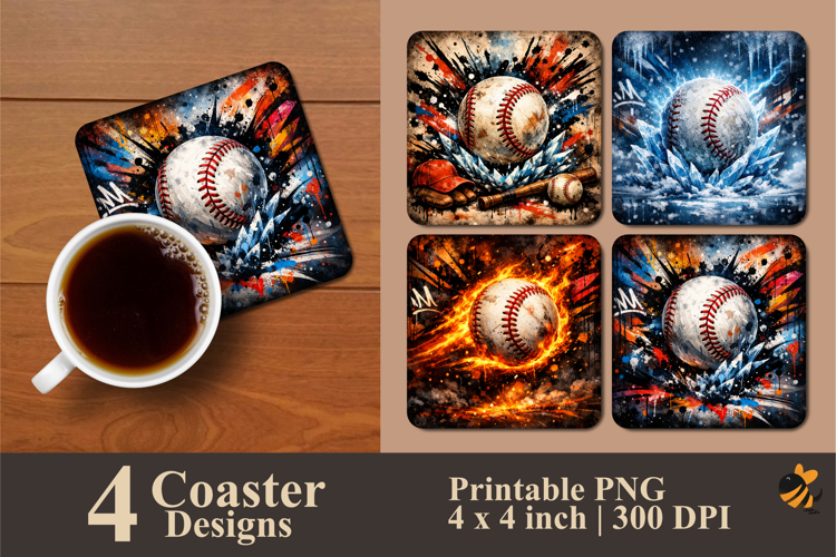 Graffiti Baseball Coaster Sublimation Design
