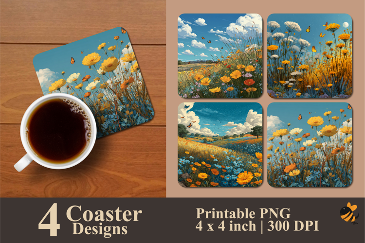 Sunshine Flowers Coaster Sublimation Design