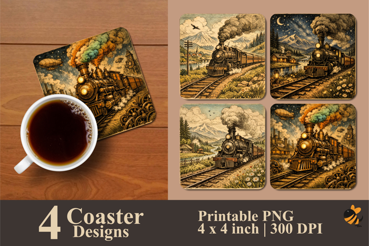 Loco motive Retro Coaster Sublimation Design