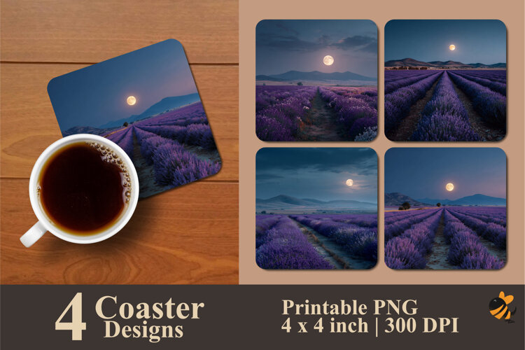 Lavender at Night Coaster Sublimation Design example image 1