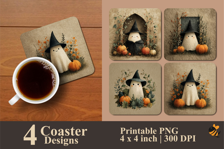 Cute Ghost Coaster Sublimation Design