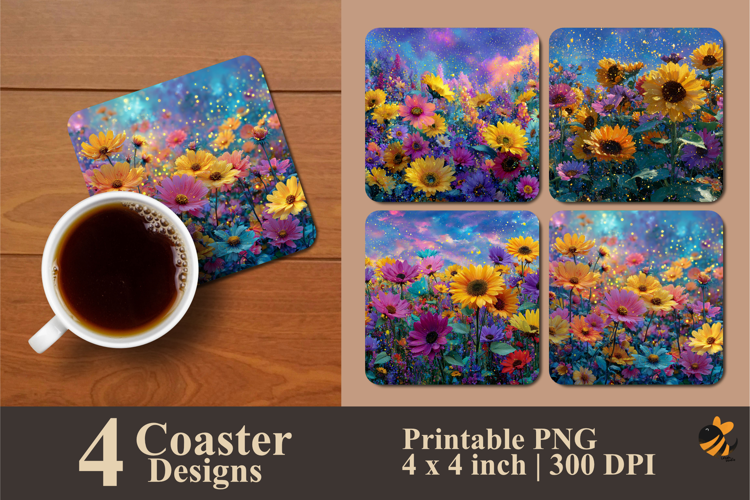 Ultra Colorful Sunflowers Coaster Sublimation Design