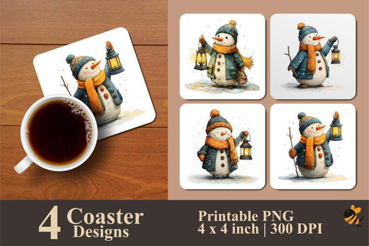 Cheerful Snowman Coaster Sublimation Design