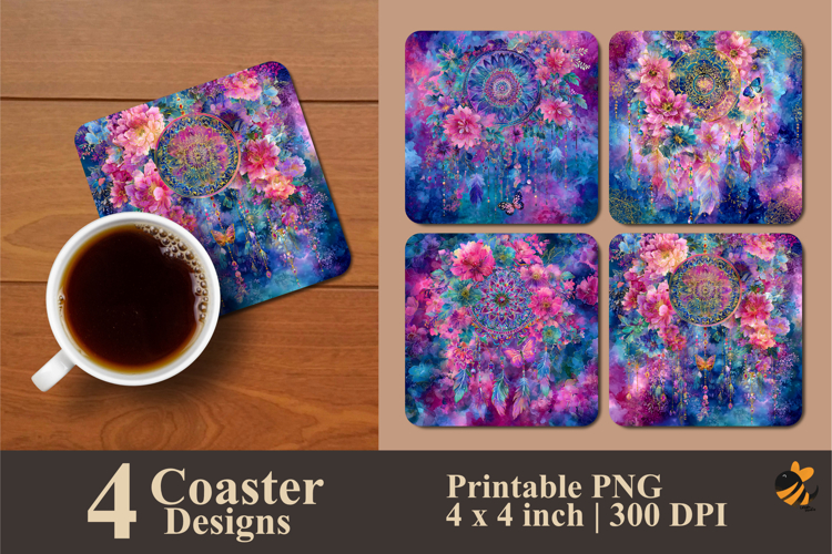 Dreamcatcher Flower Coaster Sublimation Design