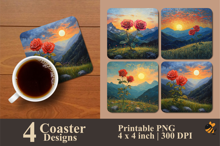 Mountain Rose Coaster Sublimation Design