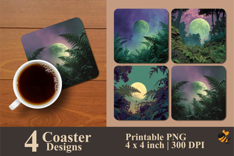 Green Moon Coaster Sublimation Design