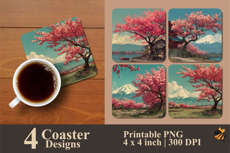 Cherry Blossoms Coaster Sublimation Design example image 1