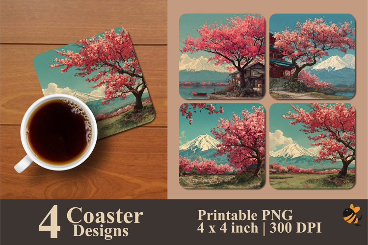 Cherry Blossoms Coaster Sublimation Design