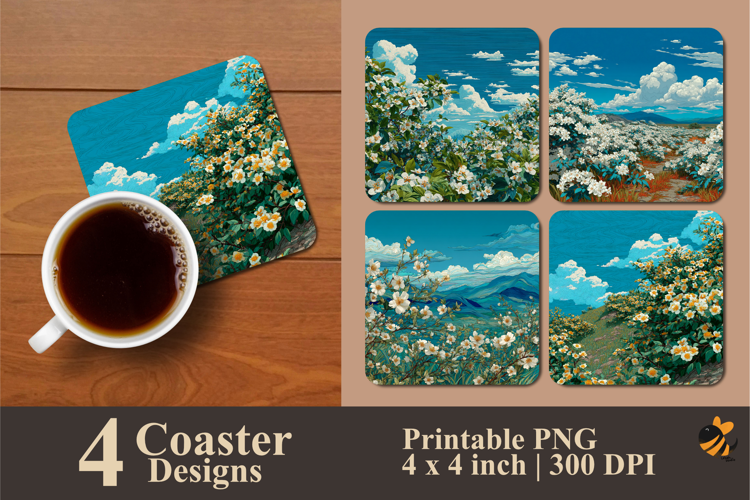 Jasmine Blossoms Coaster Sublimation Design