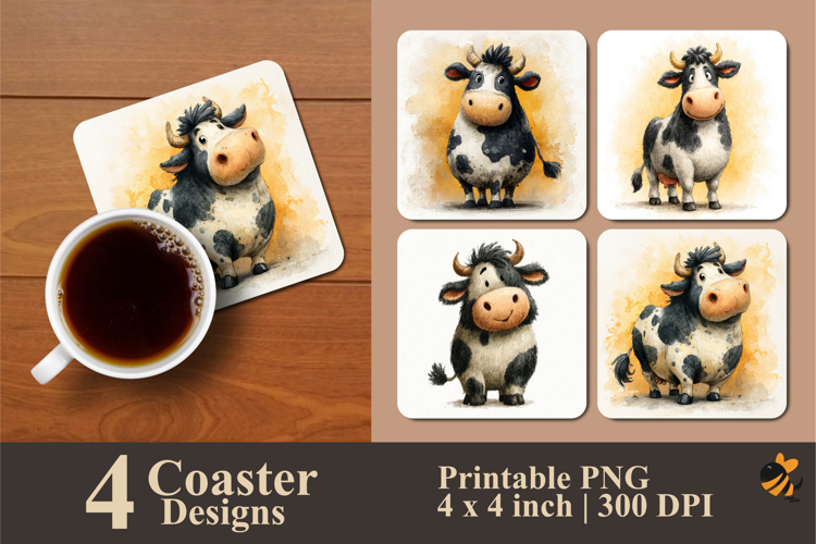 Cute Milk Cow Coaster Sublimation Design