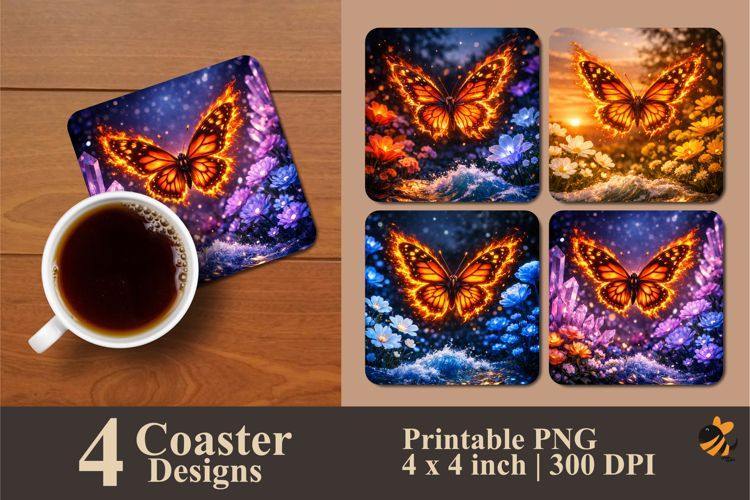Fire Butterfly Coaster Sublimation Design