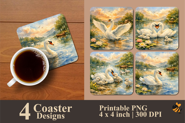 Swan Harmony Coaster Sublimation Design