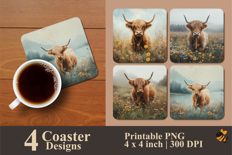 Mountain Cow Coaster Sublimation Design