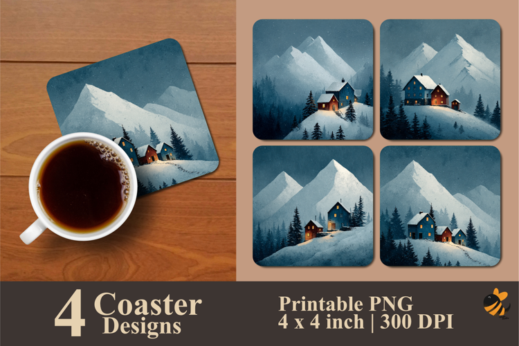 Scene of Snowy Coaster Sublimation Design